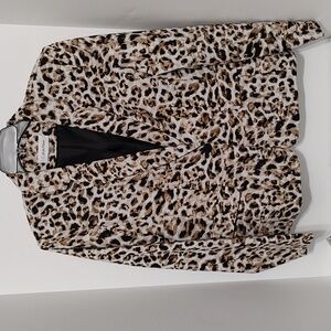 Calvin Klein Leopard Print Lined Blazer One Button Closure w/ Pockets sz 14
